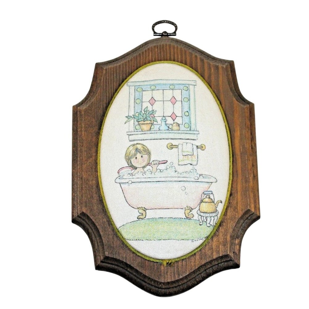 Vintage His And Hers Bathroom Beaded Glass Wooden Plaque Art Decor Picture 1971 - Picture 2 of 10